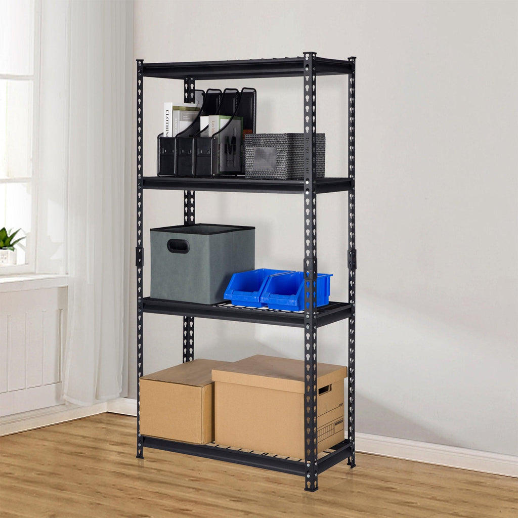 Pachira 30"W x 60"H 4 Shelf Steel Shelving for Home and Office Organizing, Black-Furniture | Shelving | Bookcases & Standing Shelves-Grease Monkey Garage