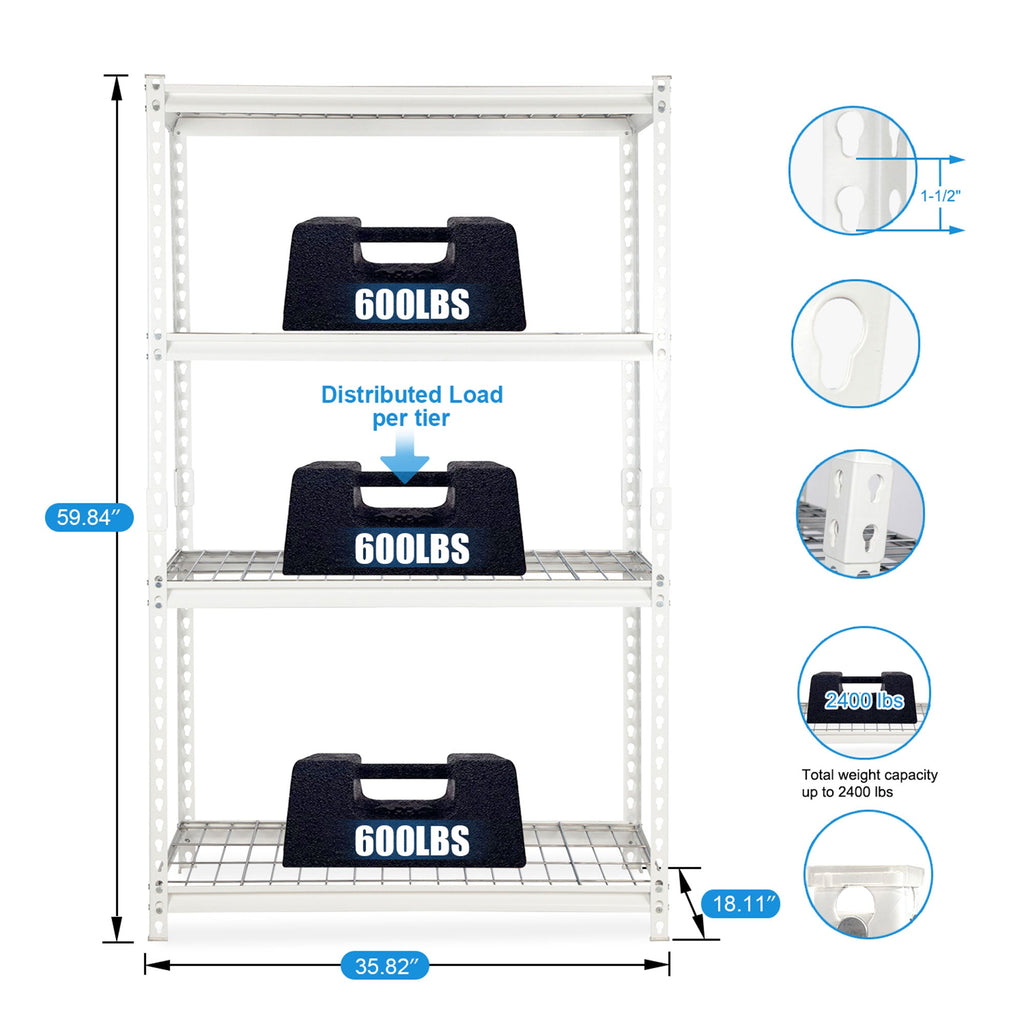 Pachira 36"W x 60"H 4 Shelf Steel Shelving for Home and Office Organizing, White-*Business&Industrial | Industrial Storage | Industrial Shelving-Grease Monkey Garage