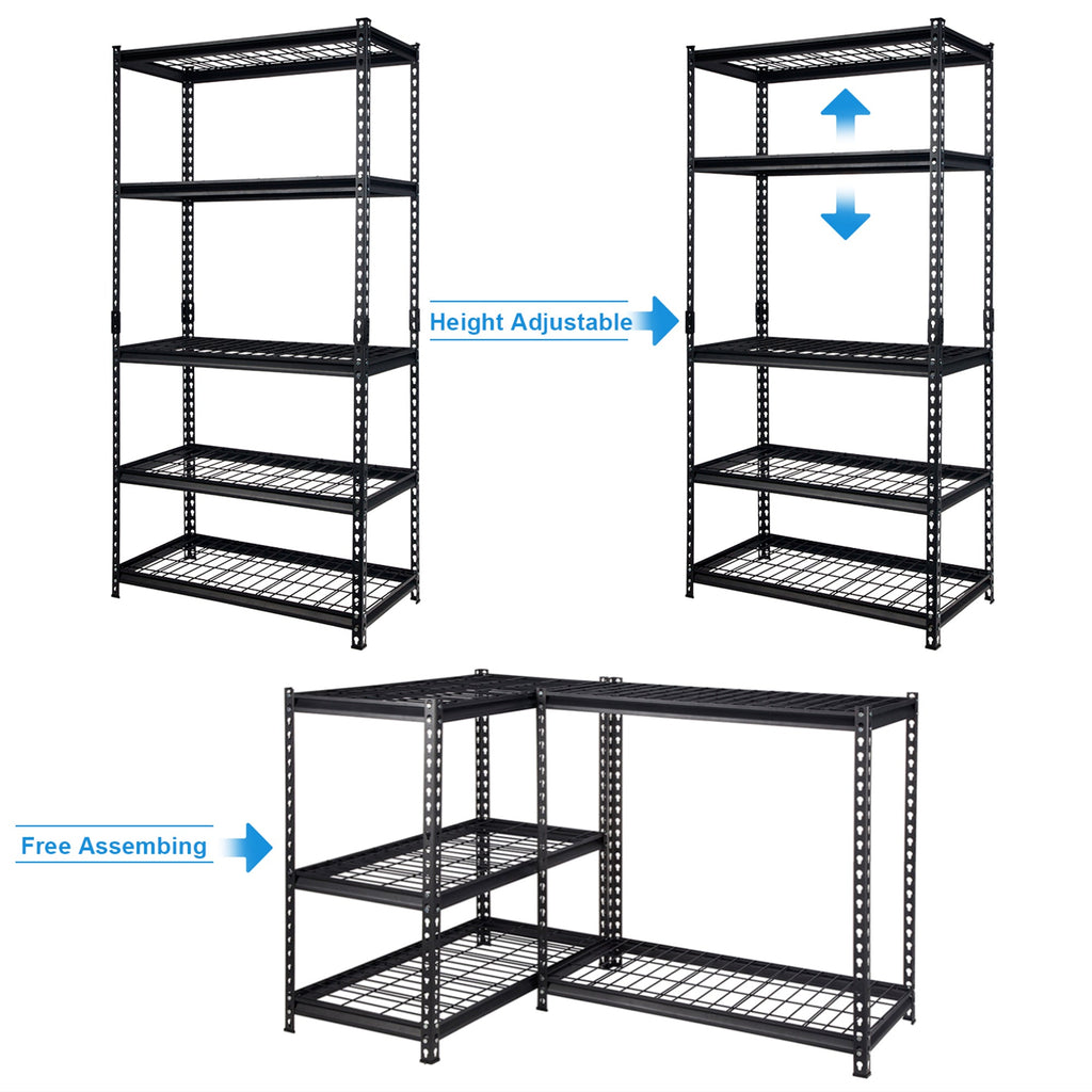 Pachira 36"W x 72"H 5 Shelf Steel Shelving for Home and Office Organizing, Black-*Furniture | Shelving | Bookcases & Standing Shelves-Grease Monkey Garage