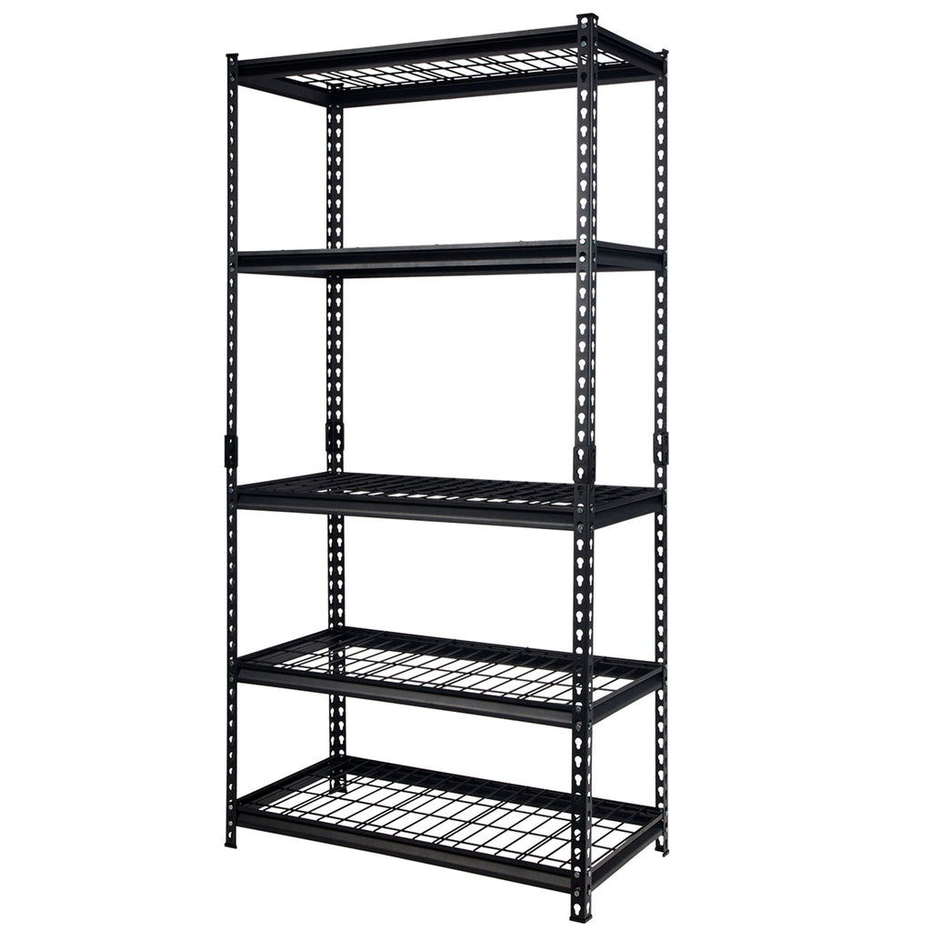 Pachira 36"W x 72"H 5 Shelf Steel Shelving for Home and Office Organizing, Black-*Furniture | Shelving | Bookcases & Standing Shelves-Grease Monkey Garage