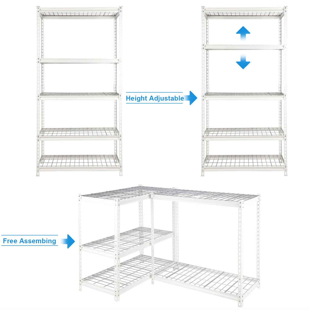 Pachira 36"W x 72"H 5 Shelf Steel Shelving for Home and Office Organizing, White-*Business&Industrial | Industrial Storage | Industrial Shelving-Grease Monkey Garage