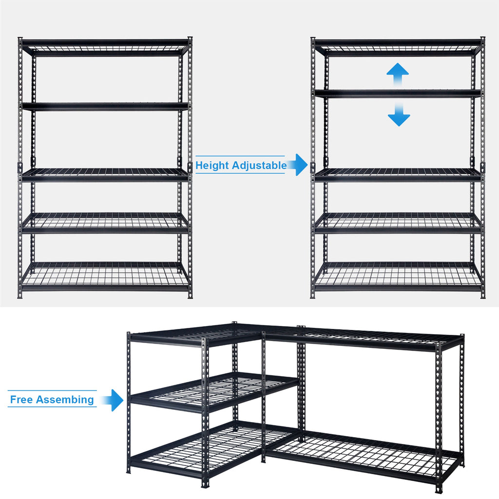 Pachira 48"W x 72"H 5 Shelf Steel Shelving for Home and Office Organizing, Black-*Business&Industrial | Industrial Storage | Industrial Shelving-Grease Monkey Garage