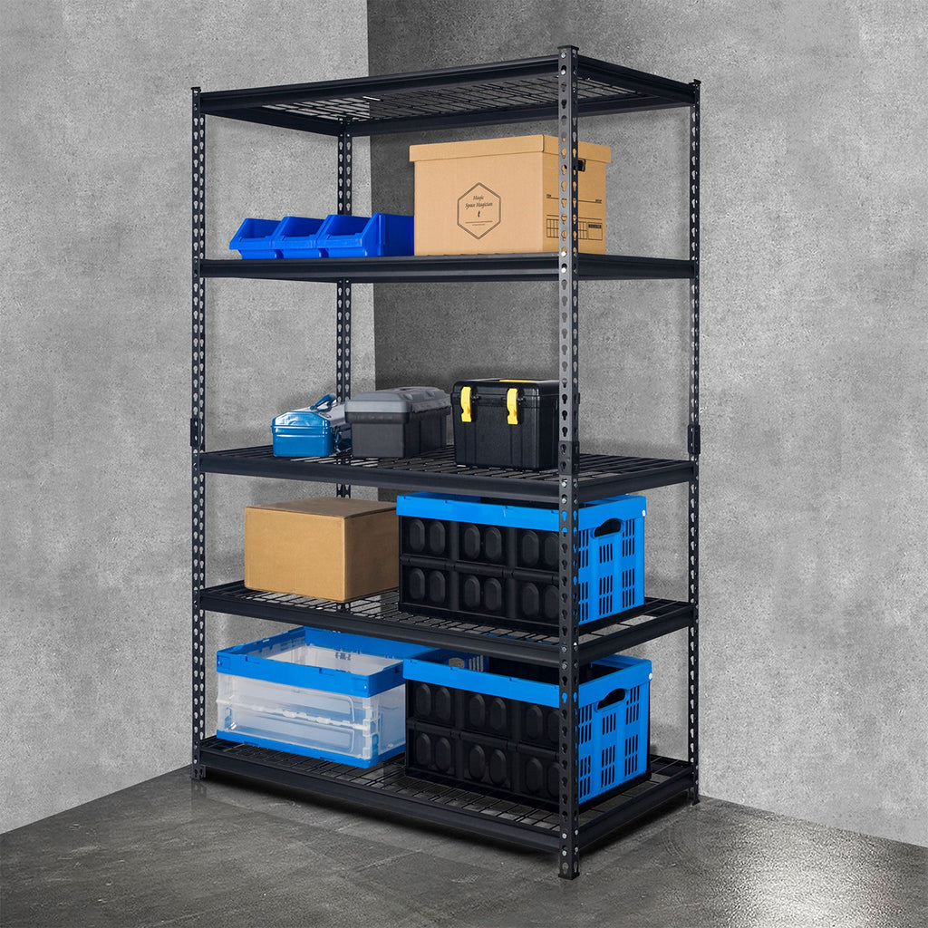 Pachira 48"W x 72"H 5 Shelf Steel Shelving for Home and Office Organizing, Black-*Business&Industrial | Industrial Storage | Industrial Shelving-Grease Monkey Garage