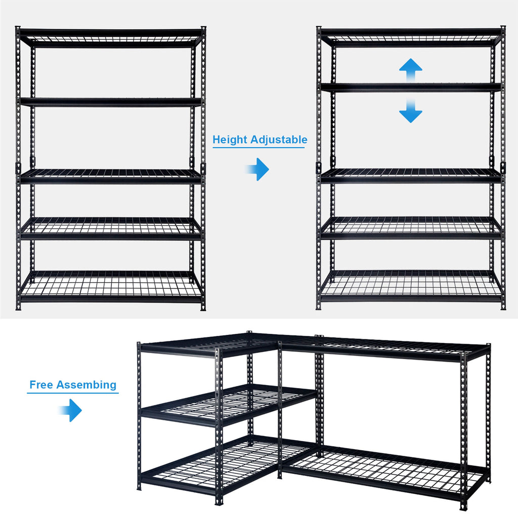 Pachira 60"W x 72"H 5 Shelf Steel Shelving for Home and Office Organizing, Black-*Business&Industrial | Industrial Storage | Industrial Shelving-Grease Monkey Garage