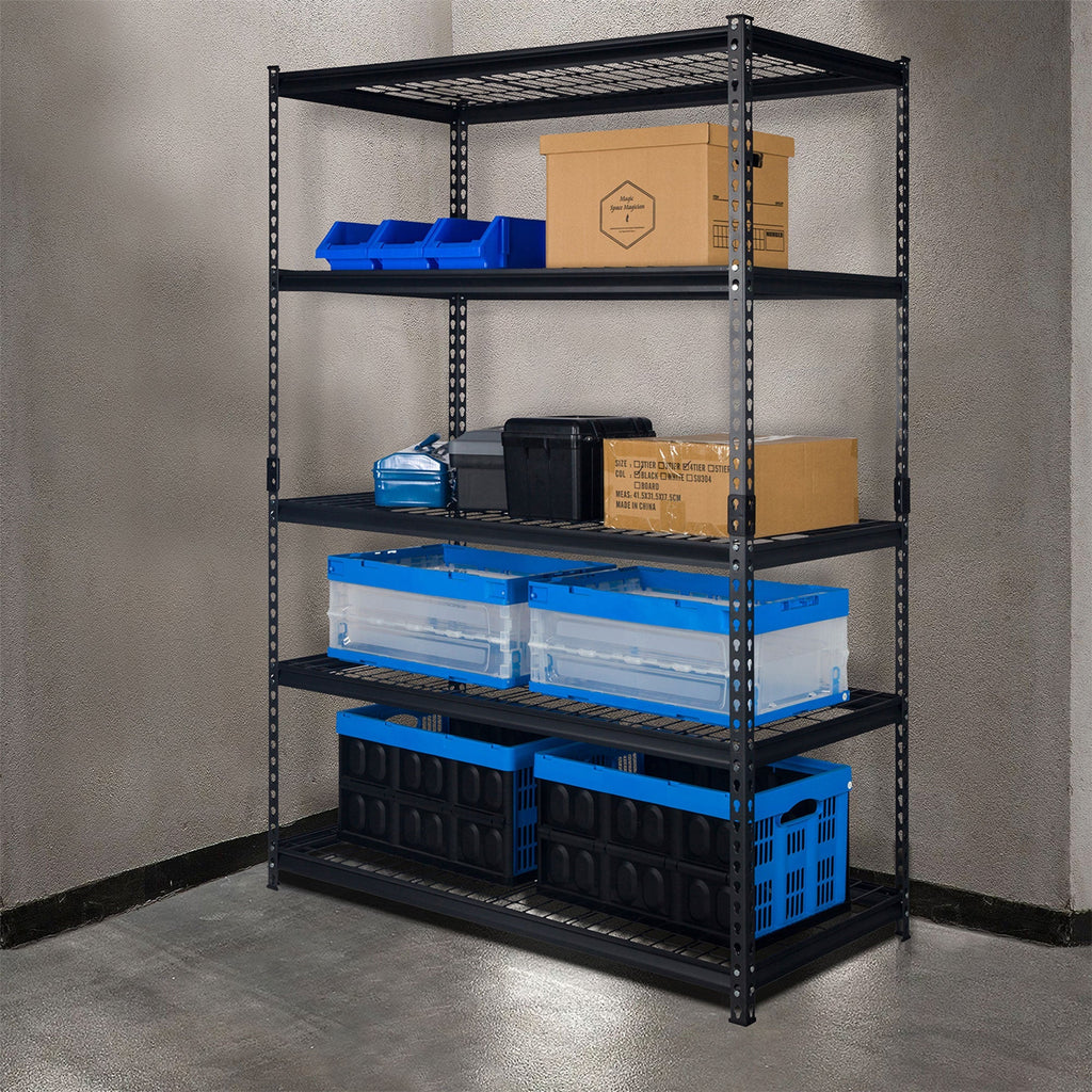 Pachira 60"W x 72"H 5 Shelf Steel Shelving for Home and Office Organizing, Black-*Business&Industrial | Industrial Storage | Industrial Shelving-Grease Monkey Garage