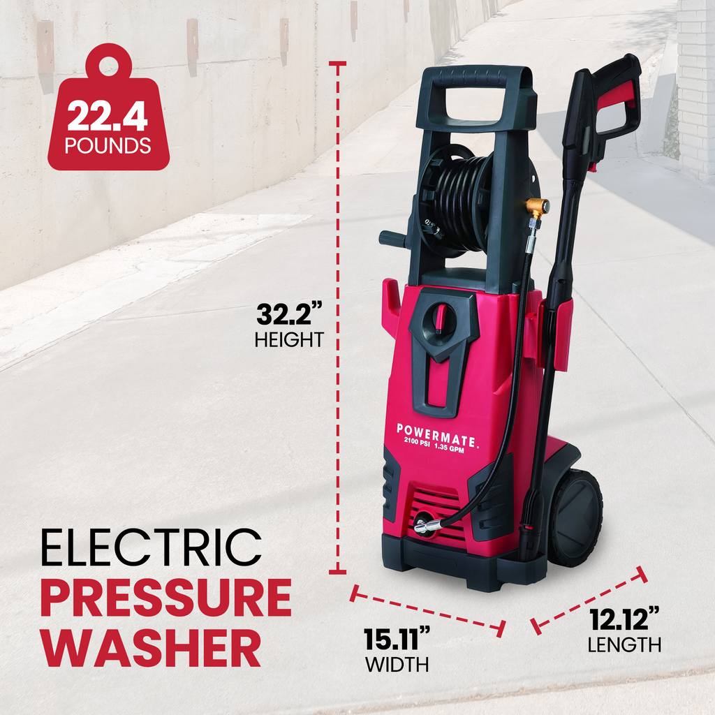 Powermate 2100 PSI Cold Water Electric Pressure Washer with Onboard Storage, Red-*Home&Garden | Lawn & Garden | Outdoor Power Equipment | Pressure Washers-Grease Monkey Garage