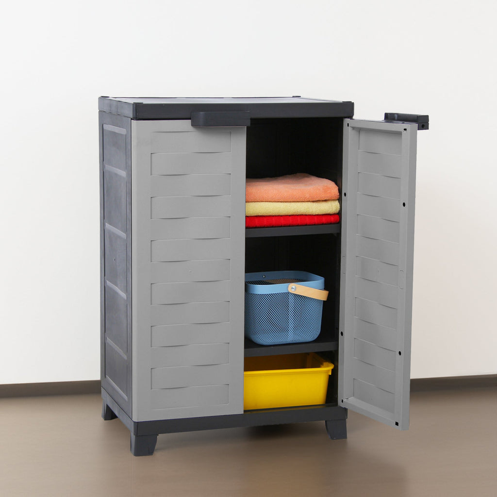 RAM Quality Products PREMIUM Utility 2 Shelf Lockable Storage Cabinet, Gray-Furniture | Cabinets & Storage | Storage Cabinets & Lockers-Grease Monkey Garage