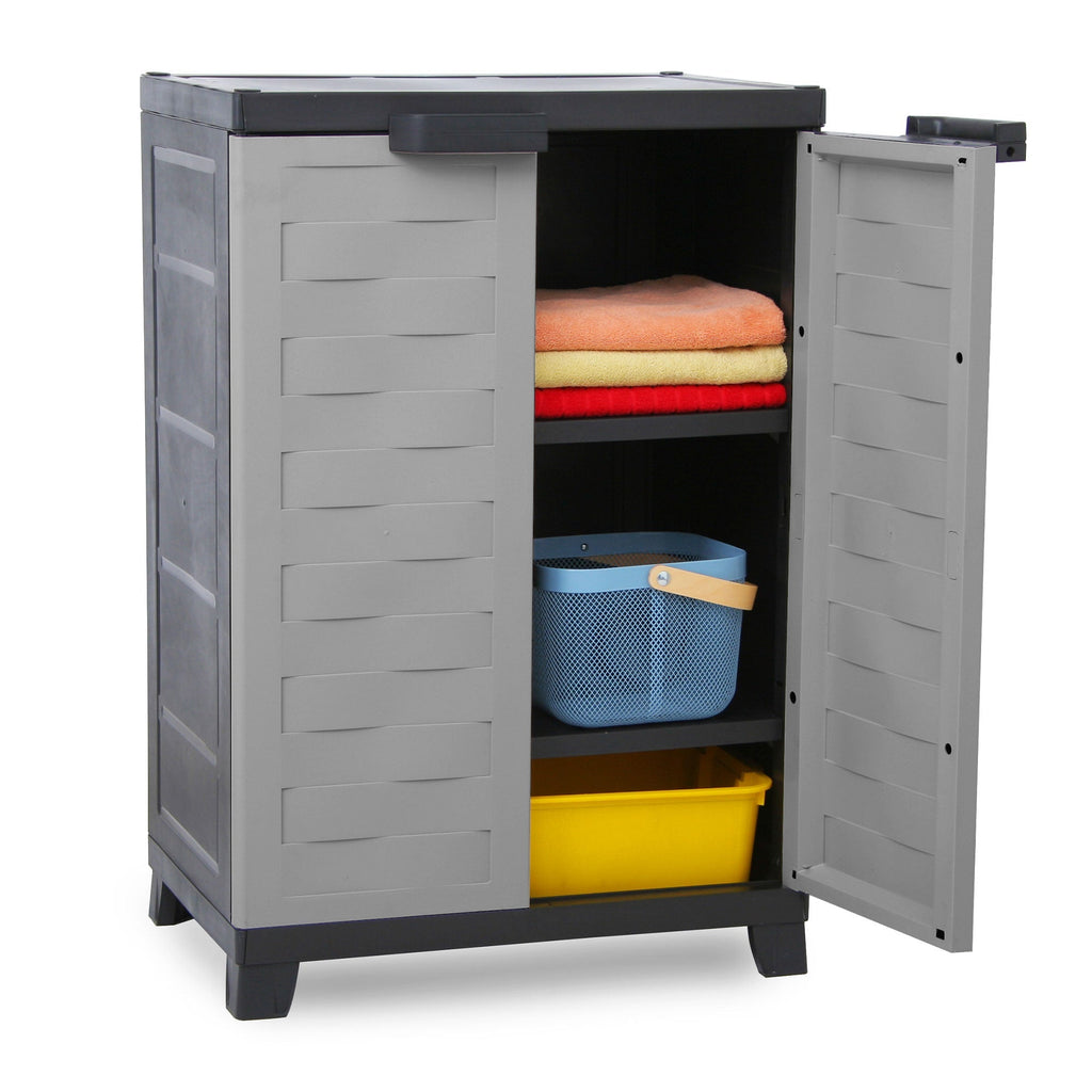 RAM Quality Products PREMIUM Utility 2 Shelf Lockable Storage Cabinet, Gray-Furniture | Cabinets & Storage | Storage Cabinets & Lockers-Grease Monkey Garage