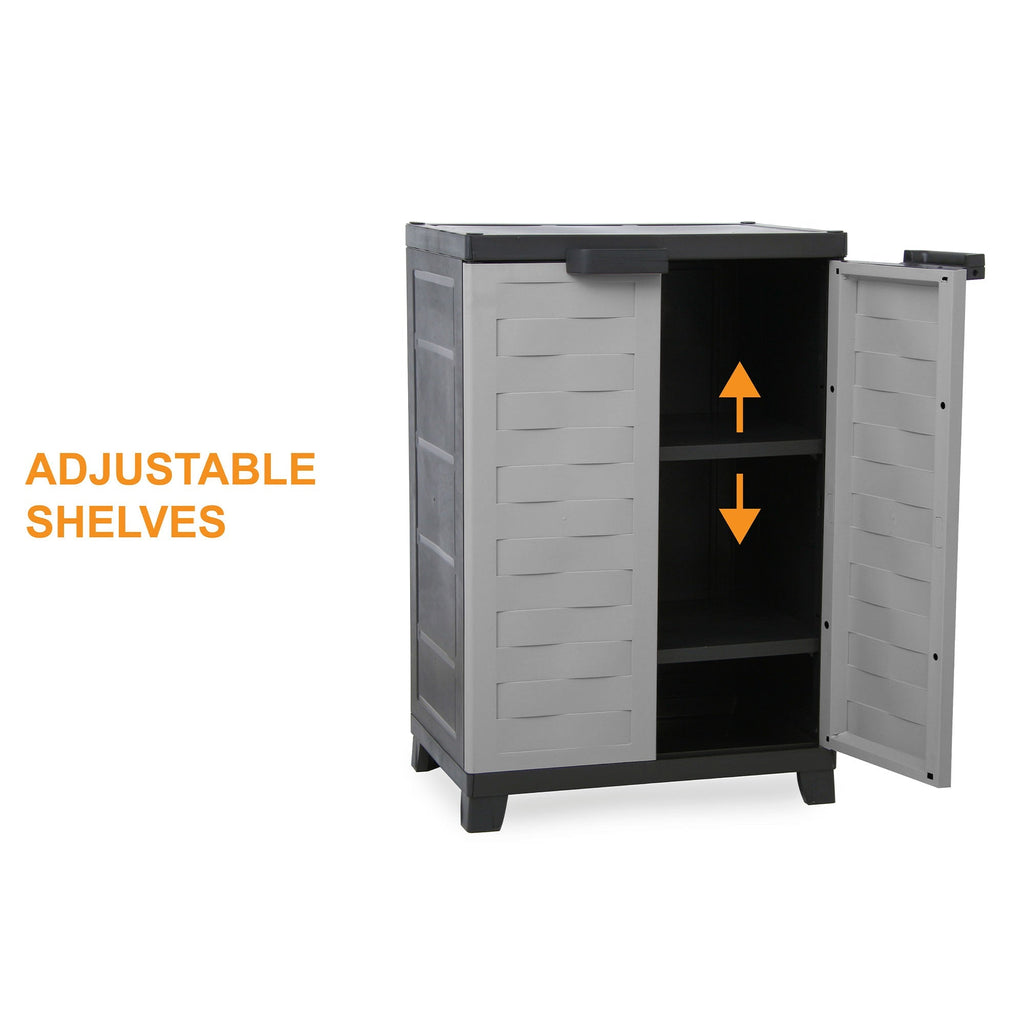 RAM Quality Products PREMIUM Utility 2 Shelf Lockable Storage Cabinet, Gray-Furniture | Cabinets & Storage | Storage Cabinets & Lockers-Grease Monkey Garage