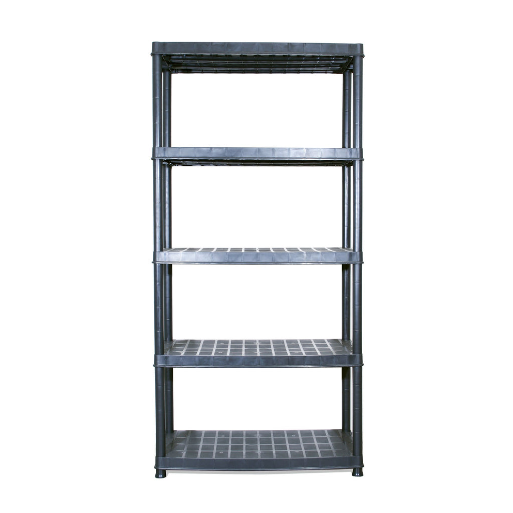 Ram Quality Products Deluxe 5 Tier Plastic Garage Storage Shelf Unit, Black-Furniture | Shelving | Bookcases & Standing Shelves-Grease Monkey Garage