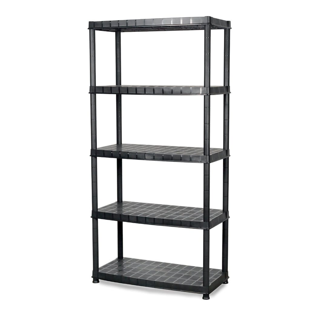 Ram Quality Products Deluxe 5 Tier Plastic Garage Storage Shelf Unit, Black-Furniture | Shelving | Bookcases & Standing Shelves-Grease Monkey Garage