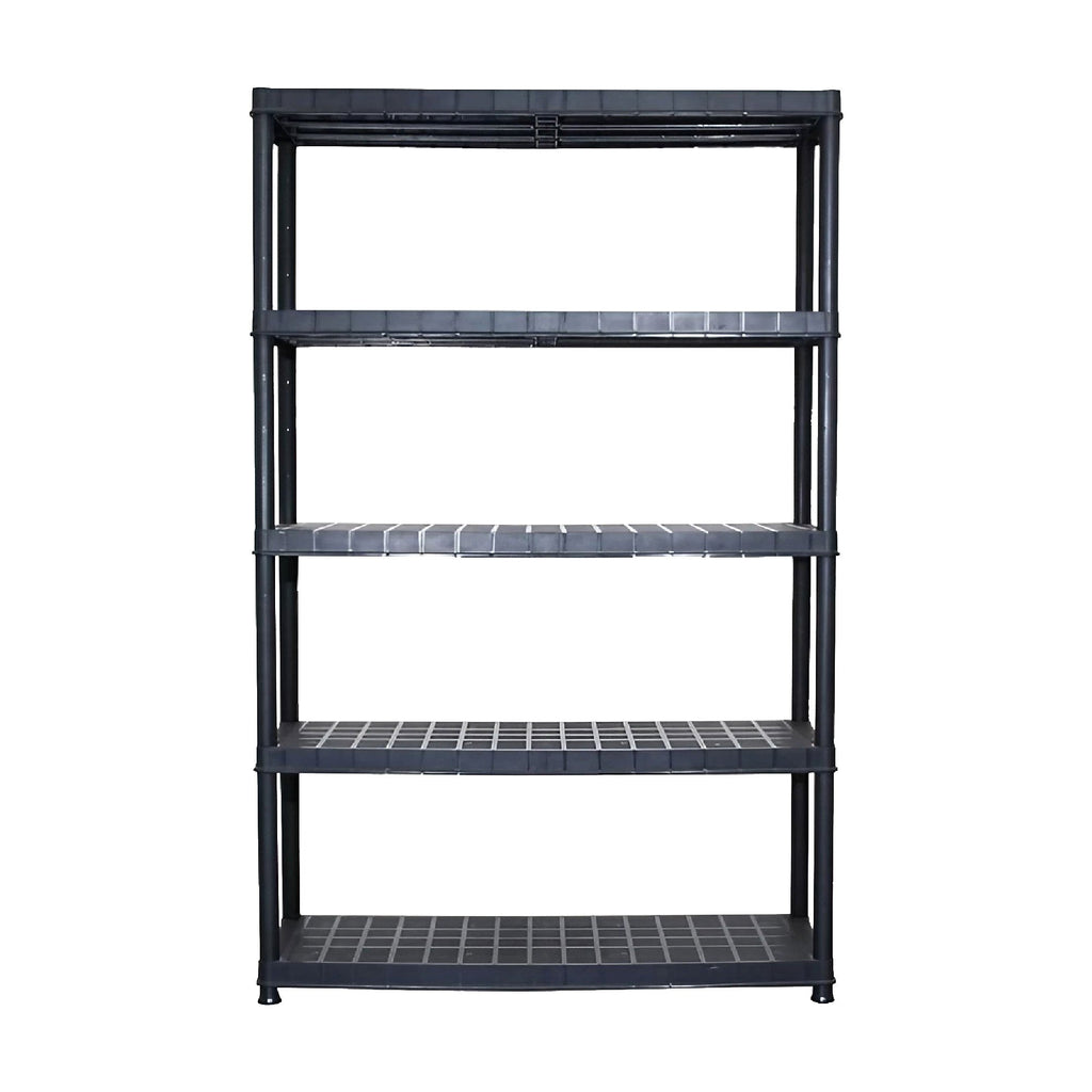 Ram Quality Products Extra 5 Tier Plastic Storage Shelf Unit for Garage, Black-Furniture | Shelving | Bookcases & Standing Shelves-Grease Monkey Garage