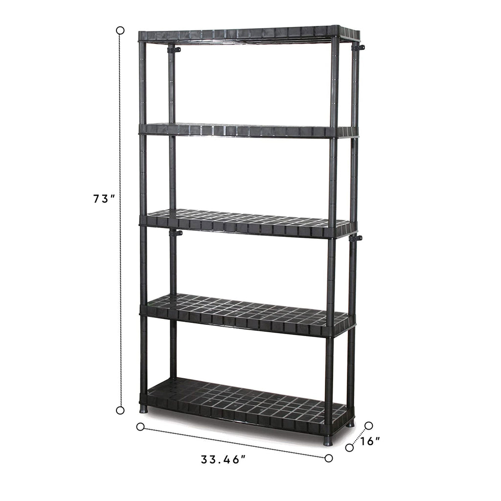 Ram Quality Products Optimo 16 inch 5 Tier Plastic Storage Shelves, Black-Furniture | Shelving | Bookcases & Standing Shelves-Grease Monkey Garage