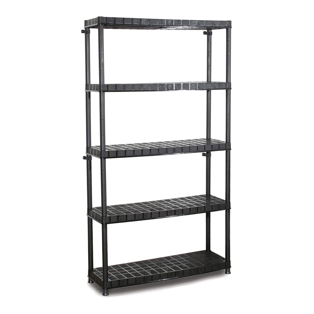 Ram Quality Products Optimo 16 inch 5 Tier Plastic Storage Shelves, Black-Furniture | Shelving | Bookcases & Standing Shelves-Grease Monkey Garage