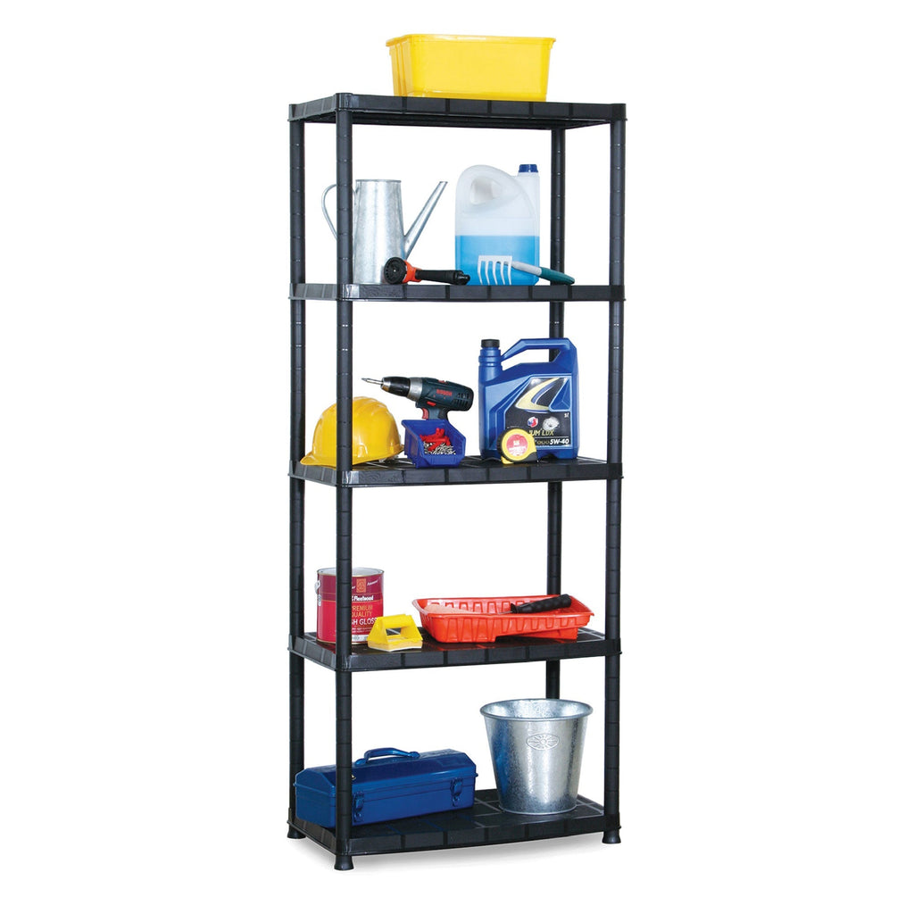 Ram Quality Products Platin 15 inch 5 Tier Plastic Storage Shelves, Black-Furniture | Shelving | Bookcases & Standing Shelves-Grease Monkey Garage