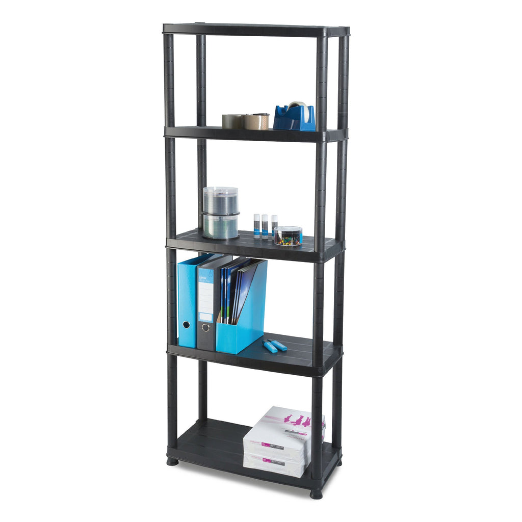 Ram Quality Products Platin 15 inch 5 Tier Plastic Storage Shelves, Black-Furniture | Shelving | Bookcases & Standing Shelves-Grease Monkey Garage