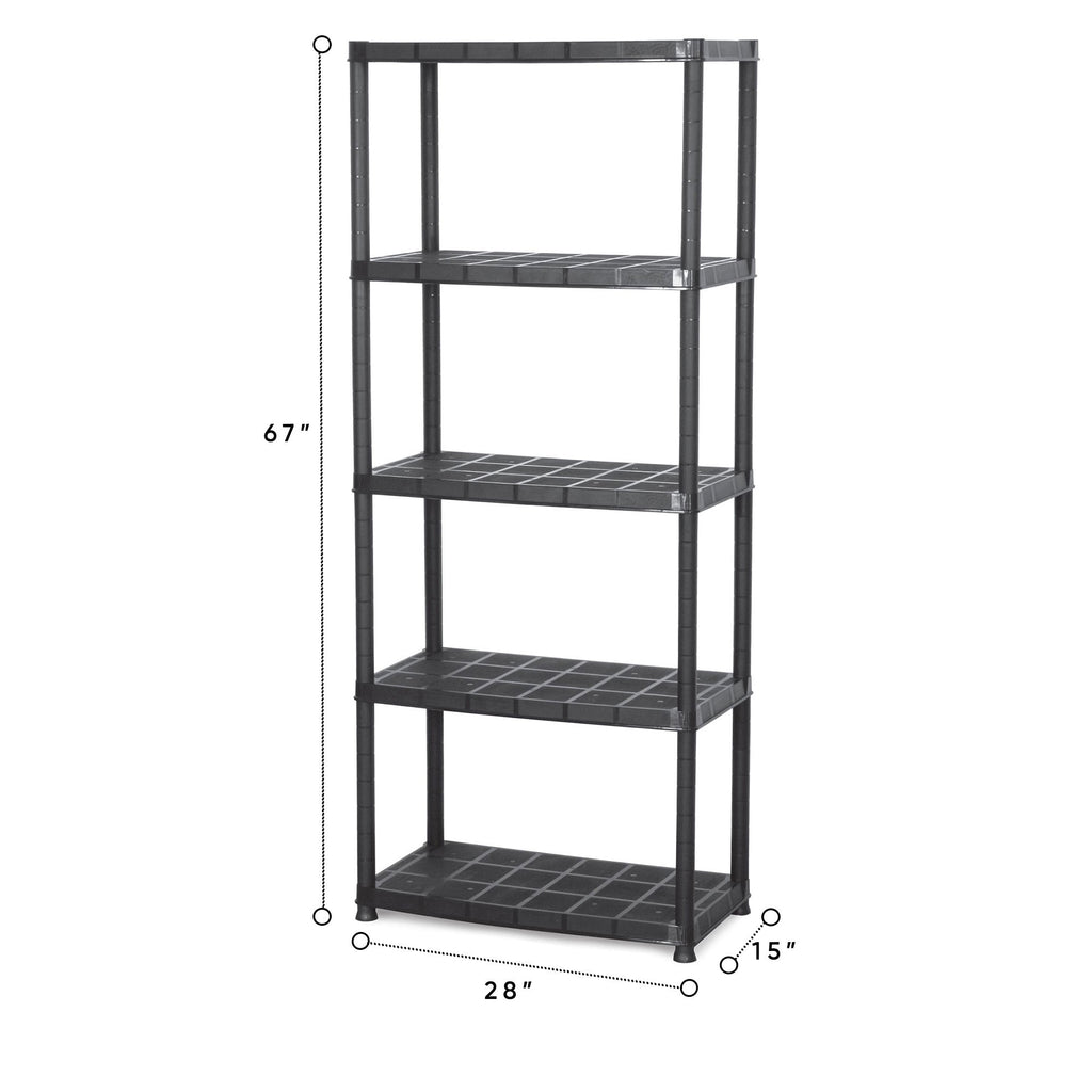 Ram Quality Products Platin 15 inch 5 Tier Plastic Storage Shelves, Black-Furniture | Shelving | Bookcases & Standing Shelves-Grease Monkey Garage