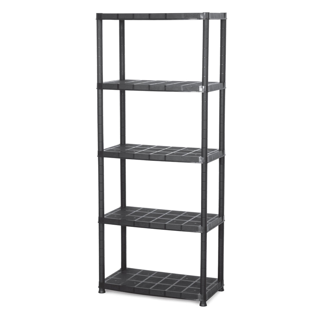 Ram Quality Products Platin 15 inch 5 Tier Plastic Storage Shelves, Black-Furniture | Shelving | Bookcases & Standing Shelves-Grease Monkey Garage