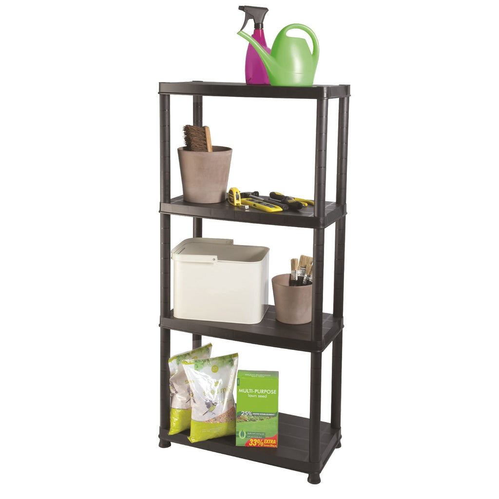 Ram Quality Products Primo 12 inch 4-Tier Plastic Storage Shelves, Black-*Furniture | Shelving | Bookcases & Standing Shelves-Grease Monkey Garage