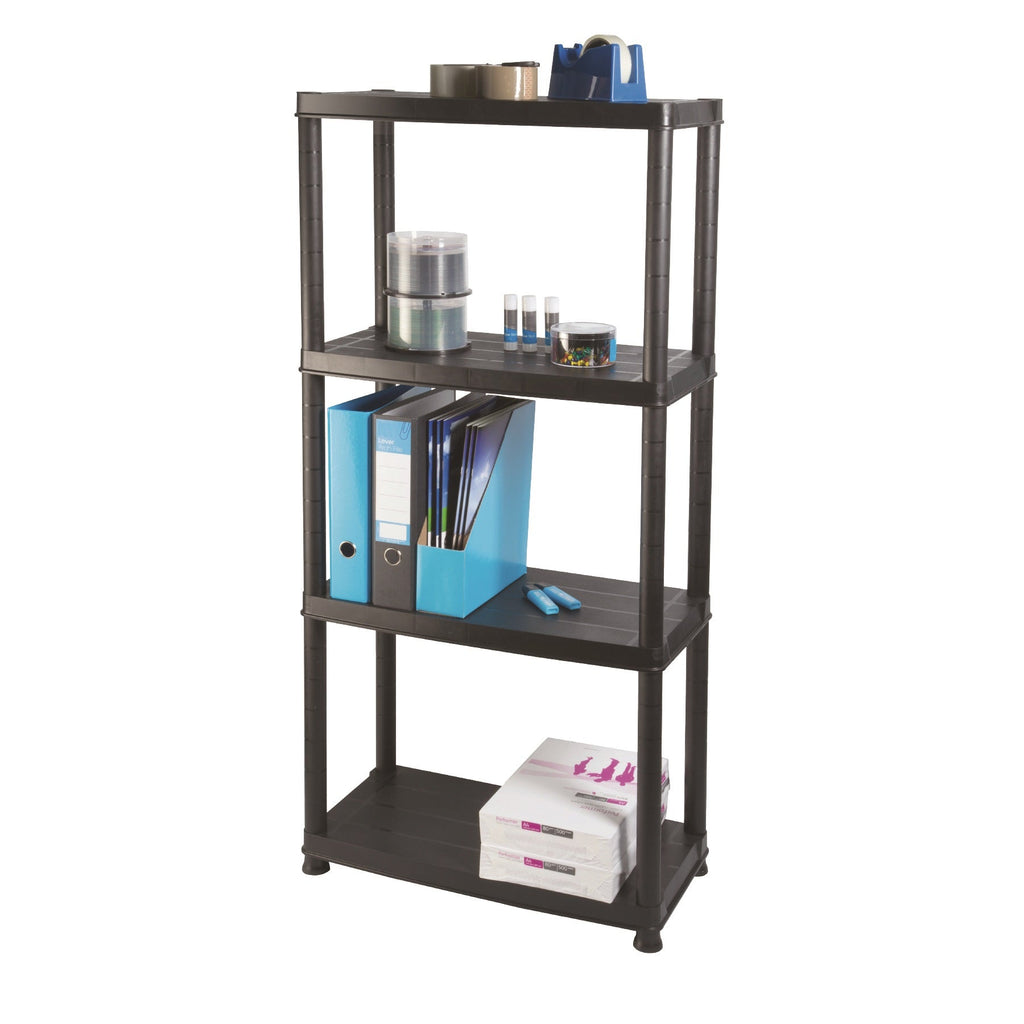 Ram Quality Products Primo 12 inch 4-Tier Plastic Storage Shelves, Black-*Furniture | Shelving | Bookcases & Standing Shelves-Grease Monkey Garage