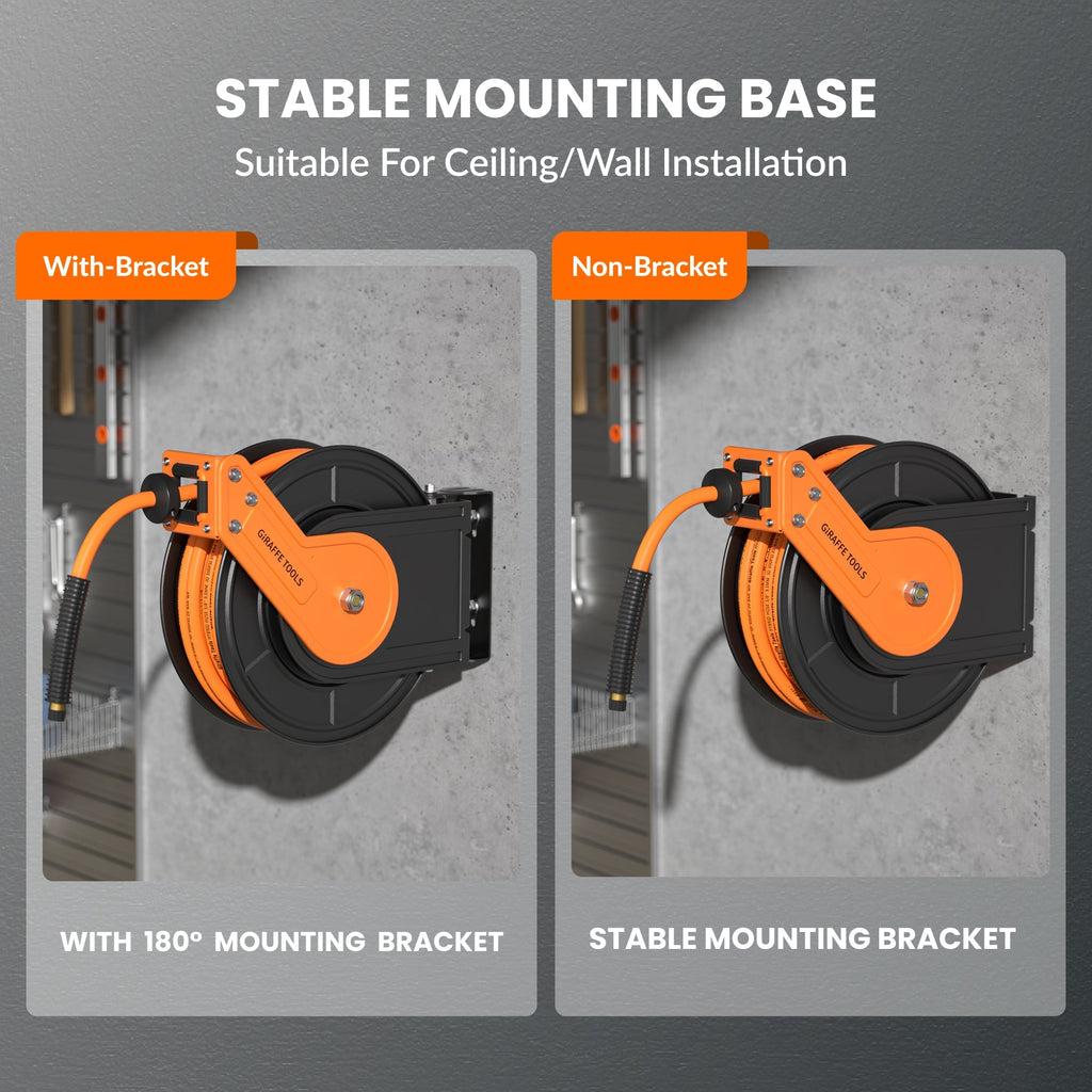 Retractable Air Hose Reel-Alloy Steel Reel-3/8in-Retractable Air Hose Reel-Grease Monkey Garage