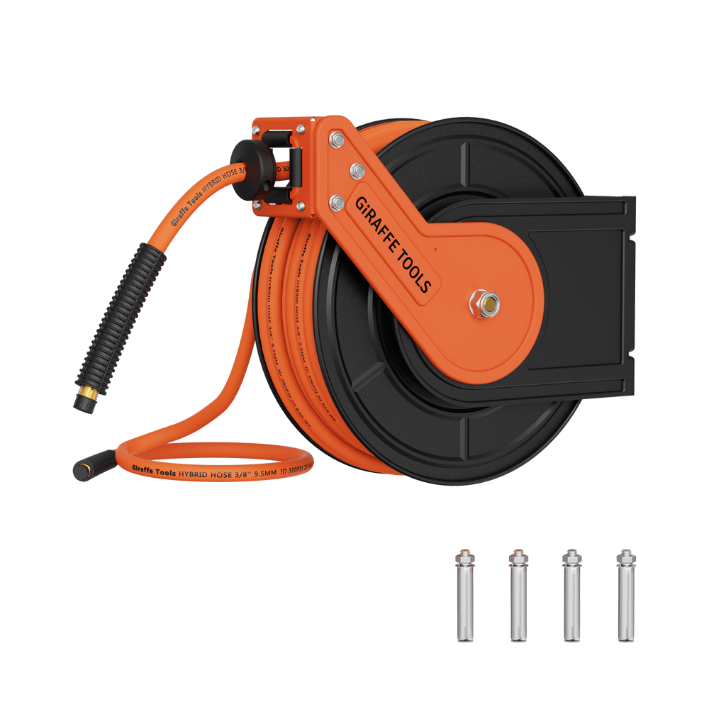 Retractable Air Hose Reel-Alloy Steel Reel-3/8in-Retractable Air Hose Reel-Grease Monkey Garage