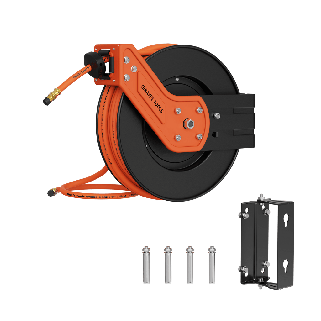 Retractable Air Hose Reel-Alloy Steel Reel-3/8in-Retractable Air Hose Reel-Grease Monkey Garage