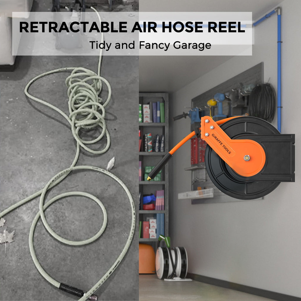 Retractable Air Hose Reel Plus-50ft-3/8in-Retractable Air Hose Reel-Grease Monkey Garage