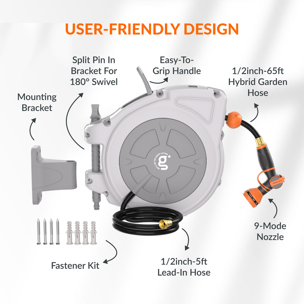 Retractable Garden Hose Reel-1/2 in-65ft-Retractable Garden Hose Reel-Grease Monkey Garage