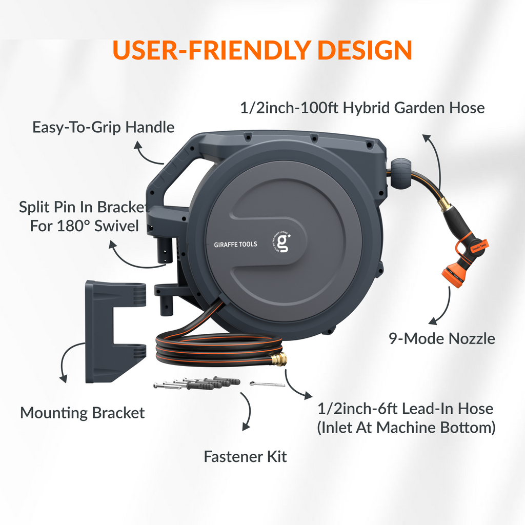 Retractable Garden Hose Reel-1/2in-100ft-Retractable Garden Hose Reel-Grease Monkey Garage