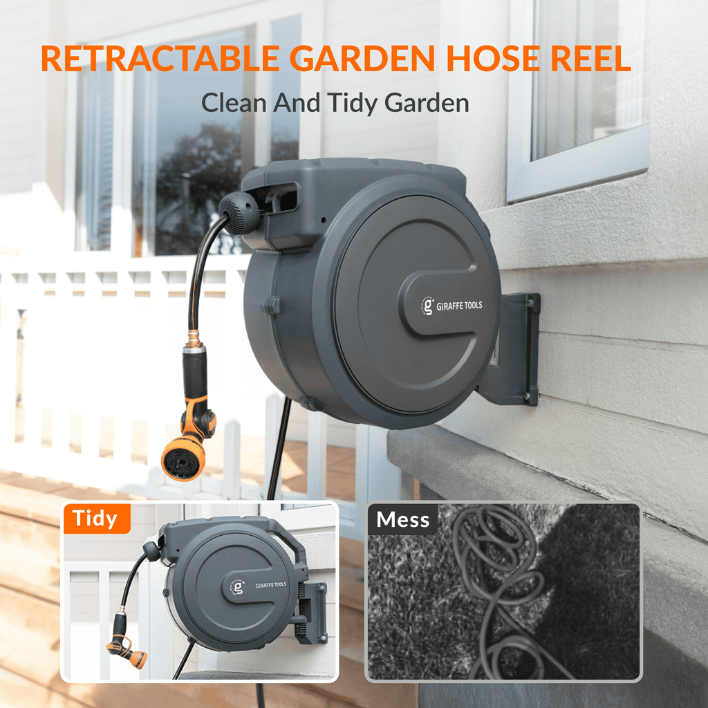 Retractable Garden Hose Reel-1/2in-130ft-Retractable Garden Hose Reel-Grease Monkey Garage