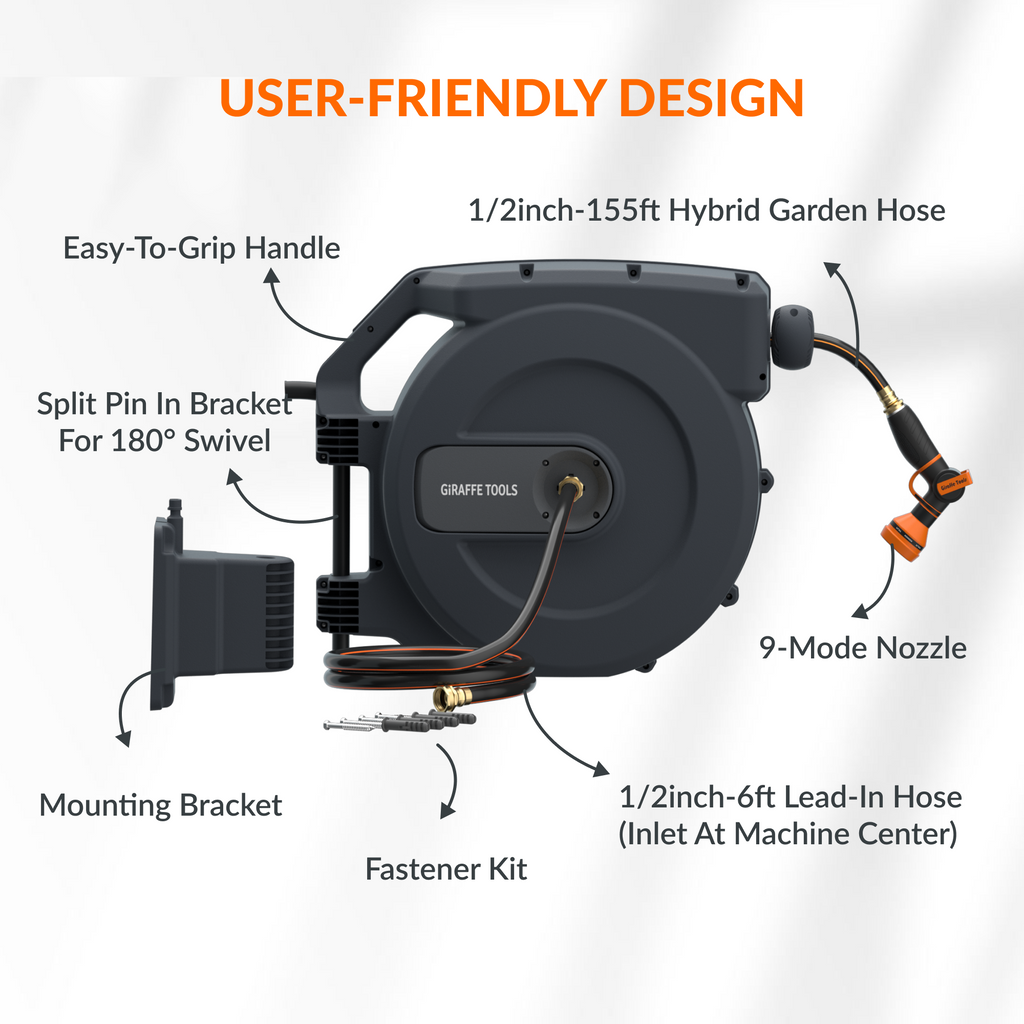 Retractable Garden Hose Reel-1/2in-155ft-Retractable Garden Hose Reel-Grease Monkey Garage