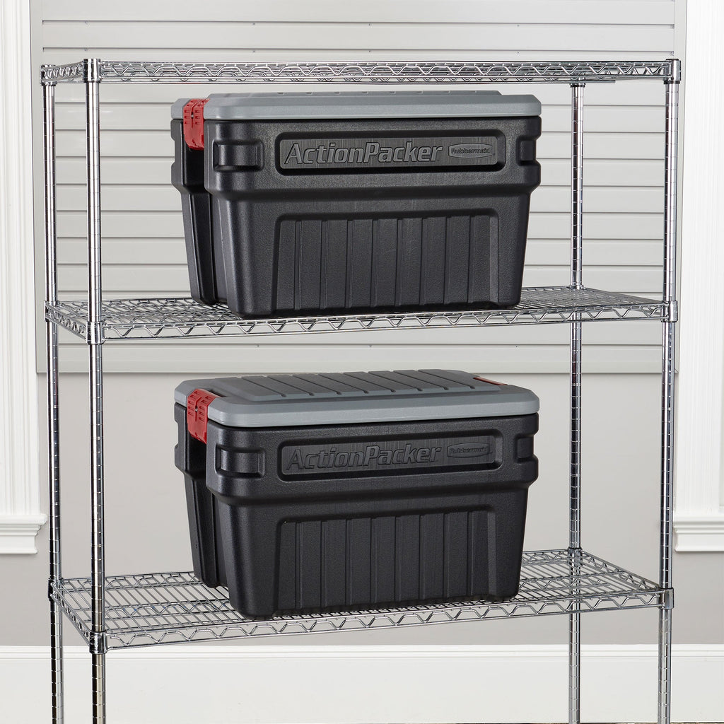 Rubbermaid 24 Gal Action Packer Lockable Latch Storage Container, Black (2 Pack)-*Home&Garden | Household Supplies | Storage & Organization | Household Storage Containers-Grease Monkey Garage