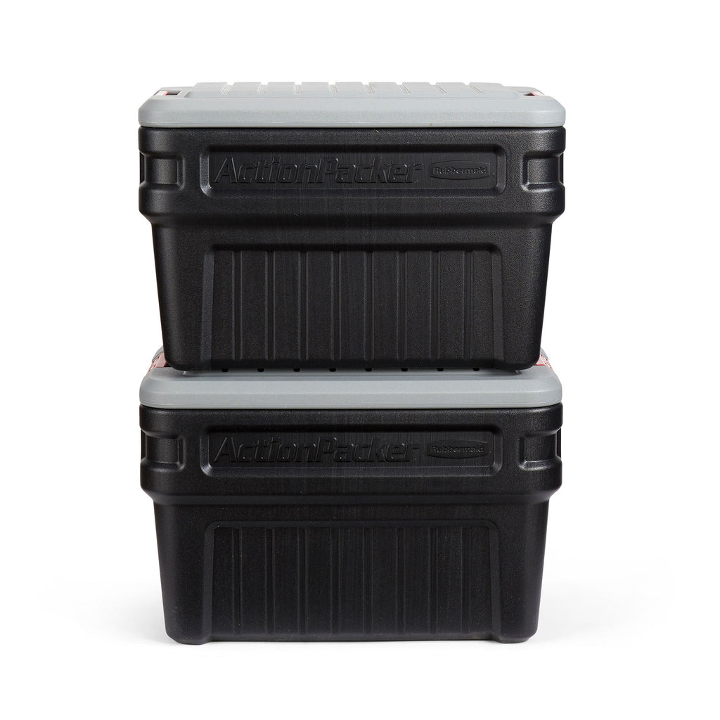 Rubbermaid 24 Gal Action Packer Lockable Latch Storage Container, Black (2 Pack)-*Home&Garden | Household Supplies | Storage & Organization | Household Storage Containers-Grease Monkey Garage