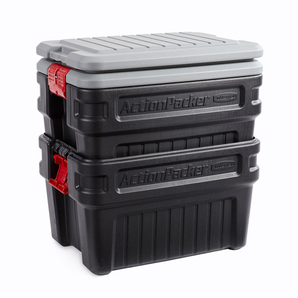 Rubbermaid 24 Gal Action Packer Lockable Latch Storage Container, Black (2 Pack)-*Home&Garden | Household Supplies | Storage & Organization | Household Storage Containers-Grease Monkey Garage