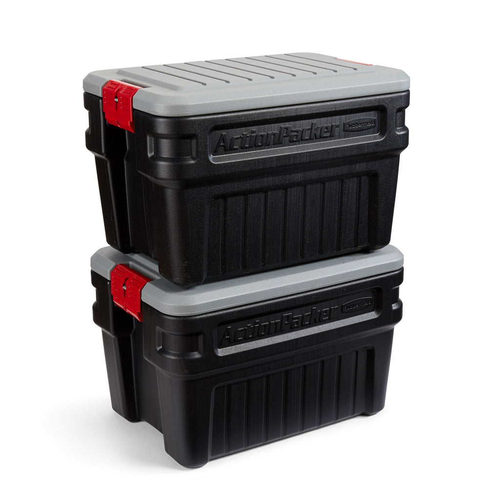 Rubbermaid 24 Gal Action Packer Lockable Latch Storage Container, Black (2 Pack)-*Home&Garden | Household Supplies | Storage & Organization | Household Storage Containers-Grease Monkey Garage