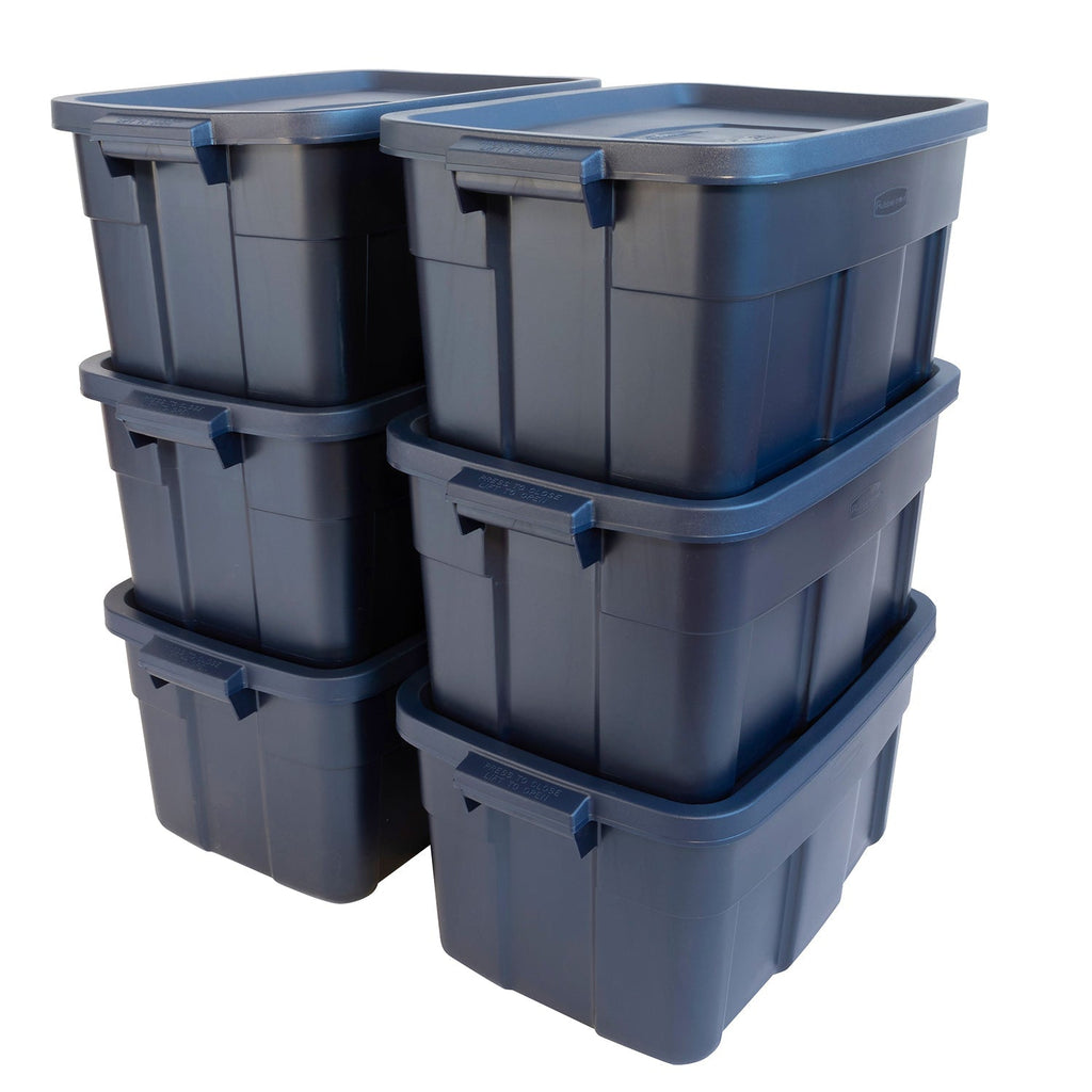 Rubbermaid Roughneck 14 Gallon Storage Box Tote, Dark Indigo Metallic (6 Pack)-*Home&Garden | Household Supplies | Storage & Organization | Household Storage Containers-Grease Monkey Garage