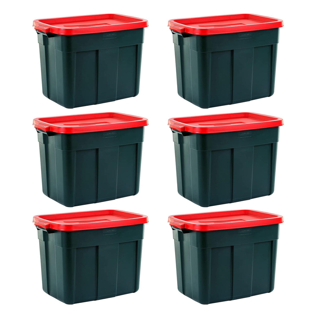 Rubbermaid Roughneck 18 Gal Plastic Holiday Storage Tote, Green and Red (6 Pack)-Home & Garden | Household Supplies | Storage & Organization | Household Storage Containers-Grease Monkey Garage