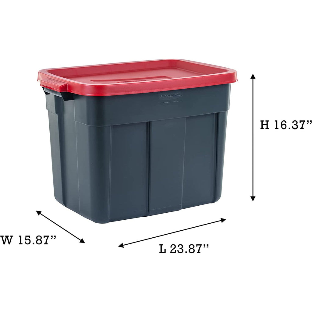 Rubbermaid Roughneck 18 Gal Plastic Holiday Storage Tote, Green and Red (6 Pack)-Home & Garden | Household Supplies | Storage & Organization | Household Storage Containers-Grease Monkey Garage