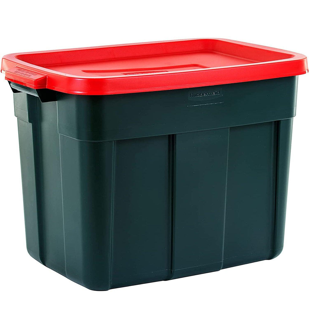 Rubbermaid Roughneck 18 Gal Plastic Holiday Storage Tote, Green and Red (6 Pack)-Home & Garden | Household Supplies | Storage & Organization | Household Storage Containers-Grease Monkey Garage