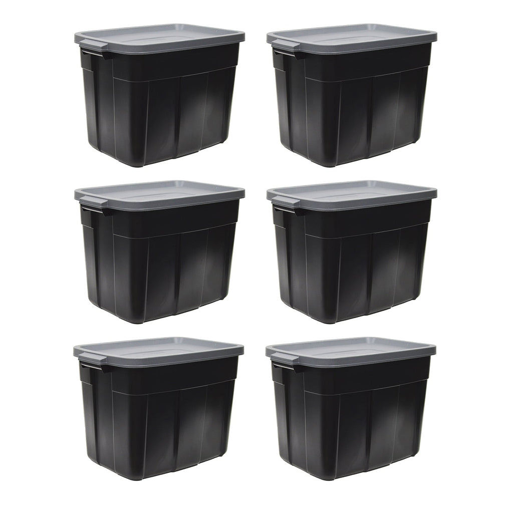 Rubbermaid Roughneck 18 Gal Storage Container Organizer, Black & Gray (6 Pack)-*Home&Garden | Household Supplies | Storage & Organization | Household Storage Containers-Grease Monkey Garage