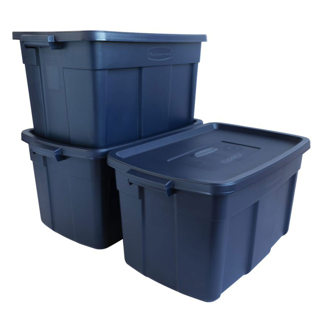 Rubbermaid Roughneck 31 Gallon Storage Box Tote, Dark Indigo Metallic (3 Pack)-*Home&Garden | Household Supplies | Storage & Organization | Household Storage Containers-Grease Monkey Garage