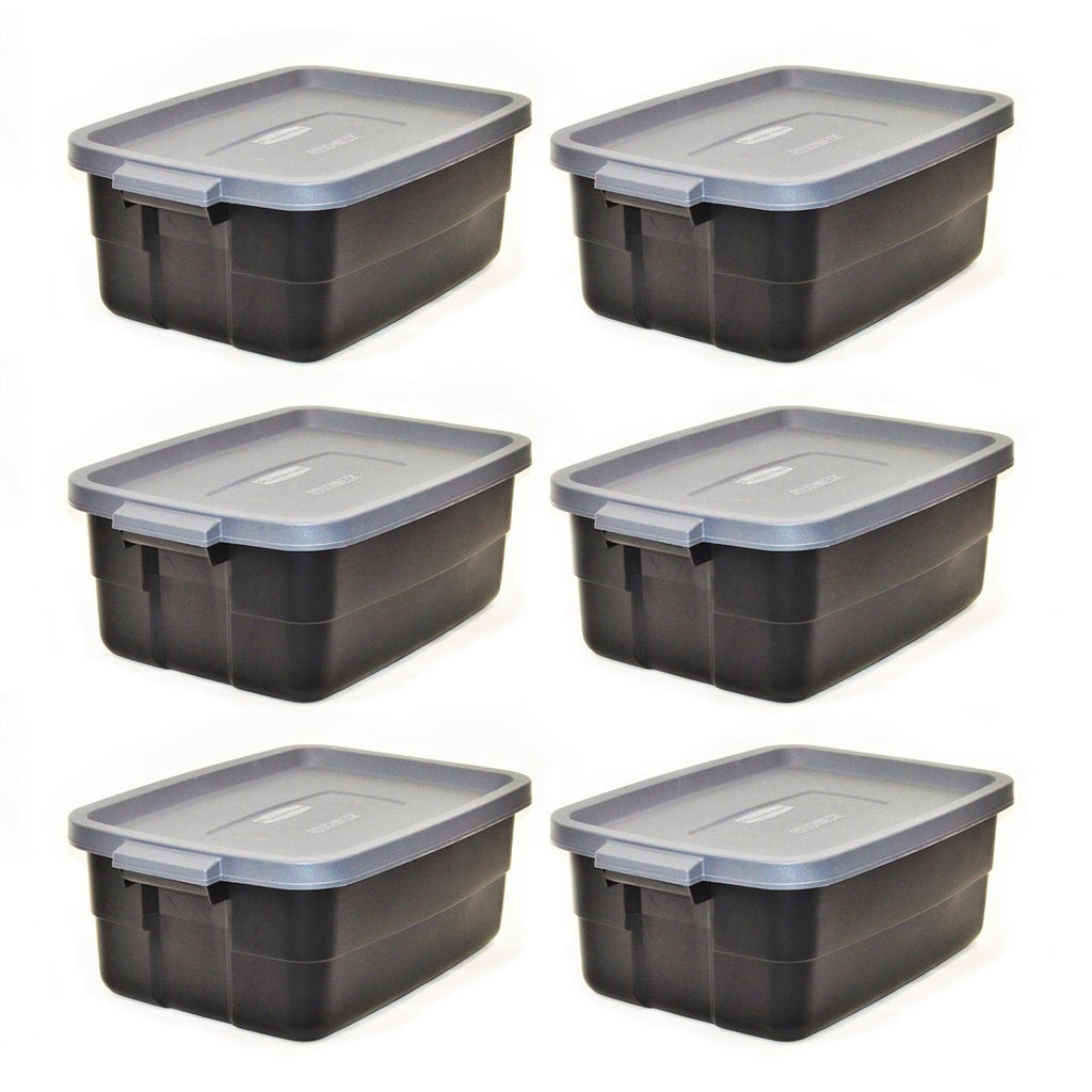 Rubbermaid Roughneck Tote 10 Gallon Storage Container, Black/Cool Gray (6 Pack)-Home & Garden | Household Supplies | Storage & Organization | Household Storage Containers-Grease Monkey Garage