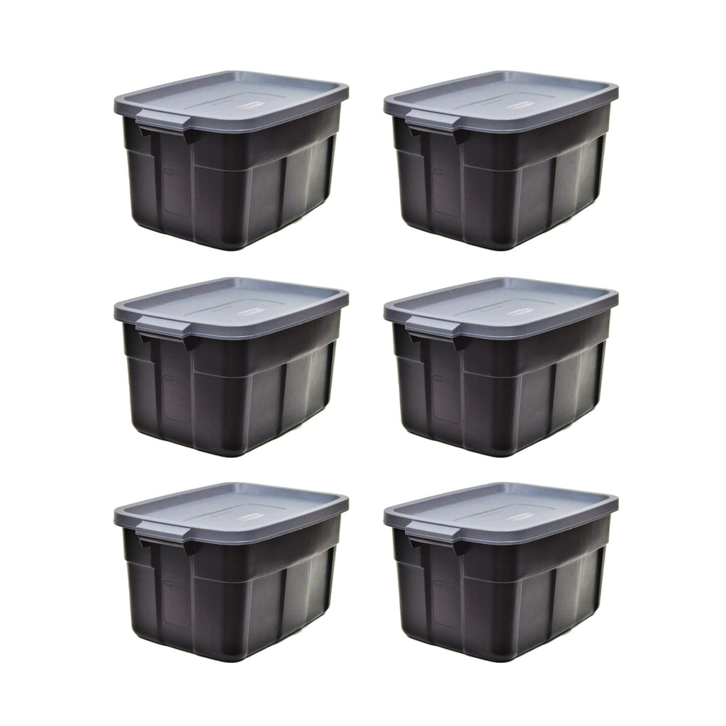 Rubbermaid Roughneck Tote 14 Gallon Storage Container, Black/Cool Gray (6 Pack)-Home & Garden | Household Supplies | Storage & Organization | Household Storage Containers-Grease Monkey Garage