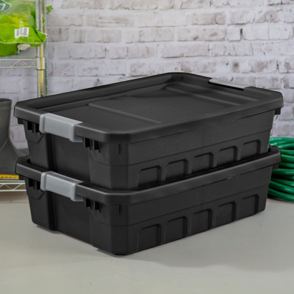 Sterilite 10 Gallon Industrial Stacker Storage Totes w/ Gray Clip Lids (12 Pack)-*Home&Garden | Household Supplies | Storage & Organization | Household Storage Containers-Grease Monkey Garage