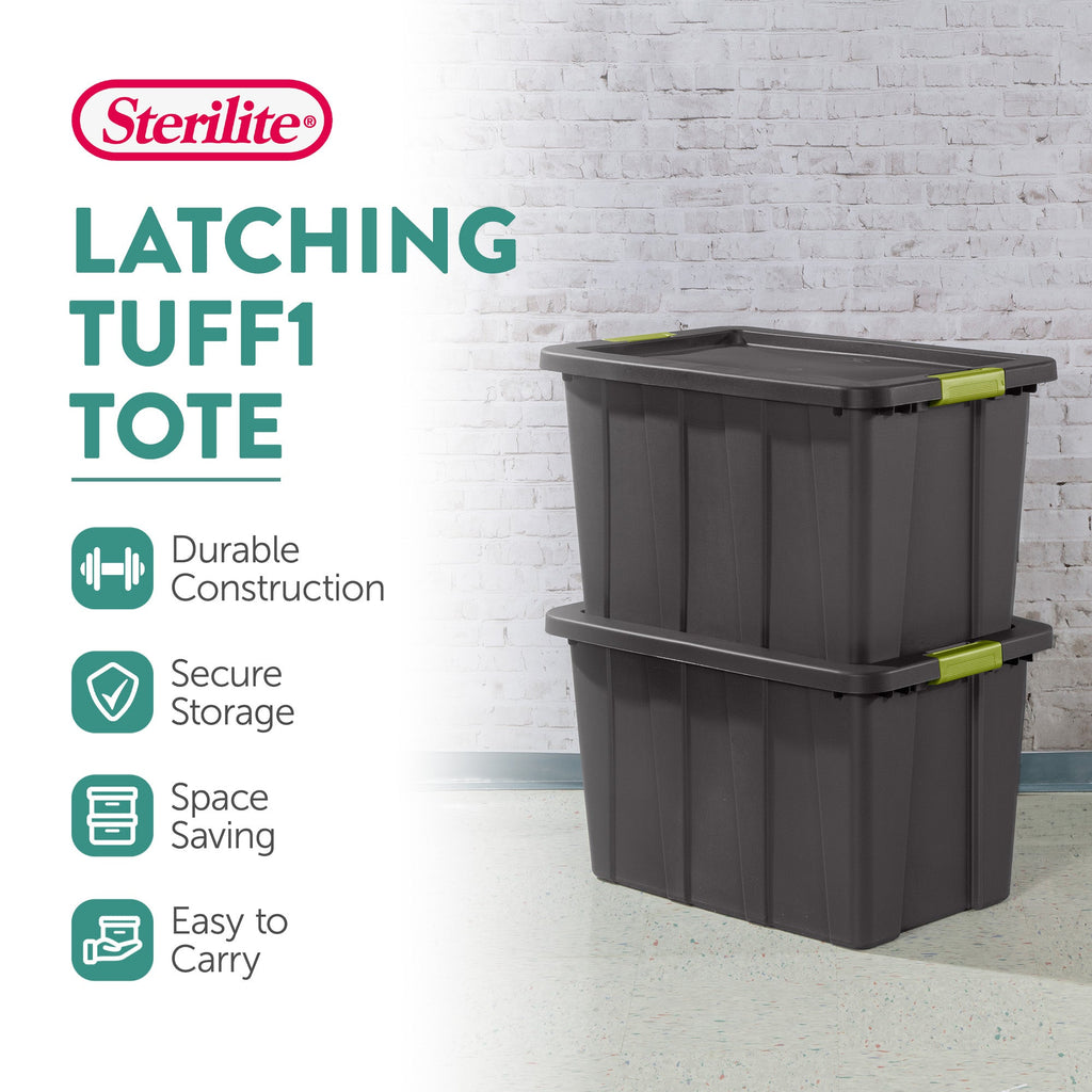 Sterilite 30 Gal Latching Tuff1 Stackable Storage Tote Bin w/ Latch Lid, 4 Pack-Home & Garden | Household Supplies | Storage & Organization | Household Storage Containers-Grease Monkey Garage