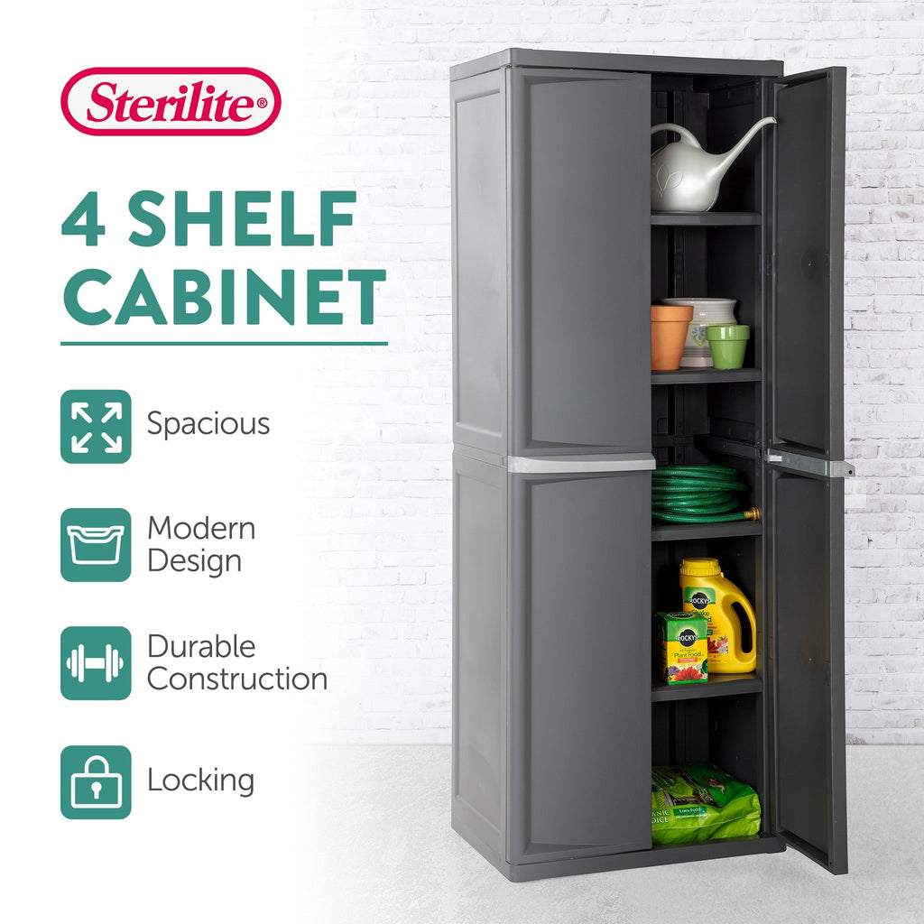 Sterilite Adjustable 4-Shelf Gray Garage Storage Cabinet With Doors, 2 Pack-*Home&Garden | Household Supplies | Storage & Organization-Grease Monkey Garage