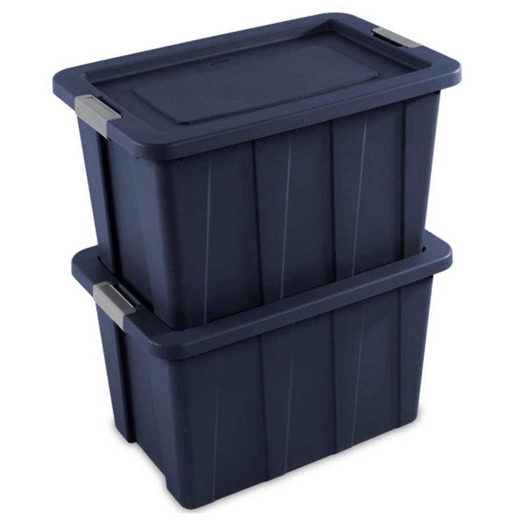 Sterilite Tuff1 30 Gal Plastic Storage Tote Bin w/ Latching Lid, Blue (12 Pack)-Home & Garden | Household Supplies | Storage & Organization | Household Storage Containers-Grease Monkey Garage