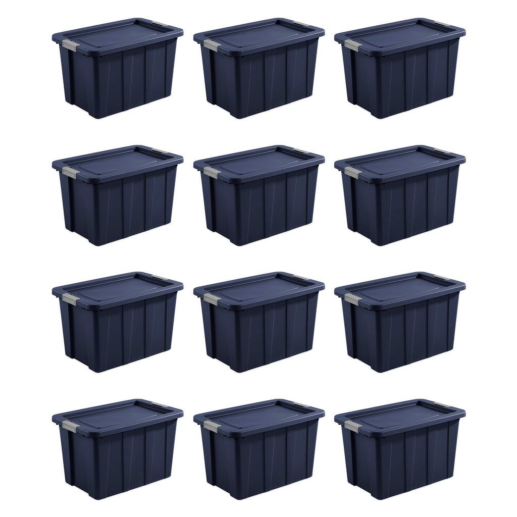 Sterilite Tuff1 30 Gal Plastic Storage Tote Bin w/ Latching Lid, Blue (12 Pack)-Home & Garden | Household Supplies | Storage & Organization | Household Storage Containers-Grease Monkey Garage