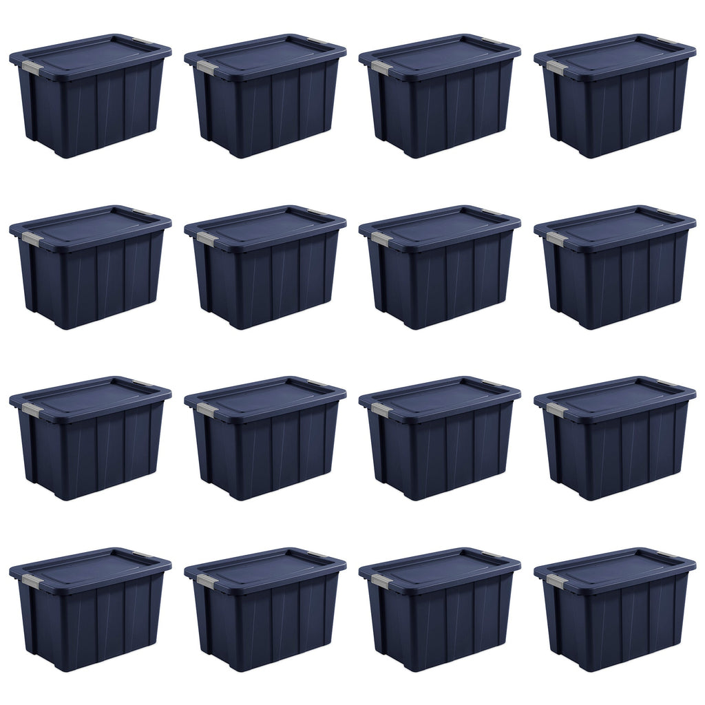 Sterilite Tuff1 30 Gal Plastic Storage Tote Bin w/Latching Lid, Blue (16 Pack)-Home & Garden | Household Supplies | Storage & Organization | Household Storage Containers-Grease Monkey Garage